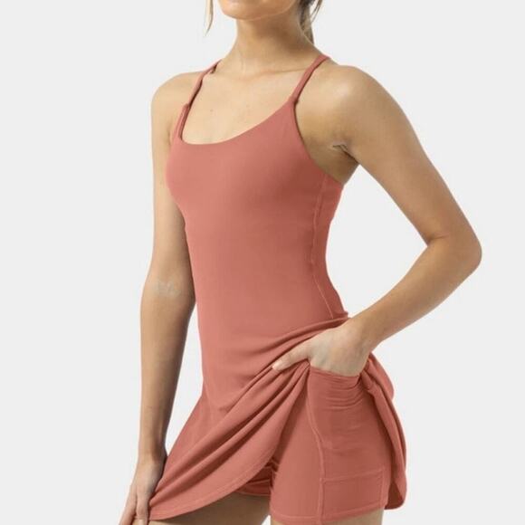Halara NWT Everyday Wannabe Cloudful Backless Flare Tennis Dress Tawny Orange S - Picture 8 of 12